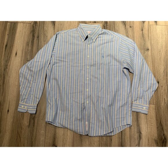 Brooks Brothers 346 Men’s L Light Blue Cream Stripes Cotton Long Sleeve Button-d - Picture 1 of 7